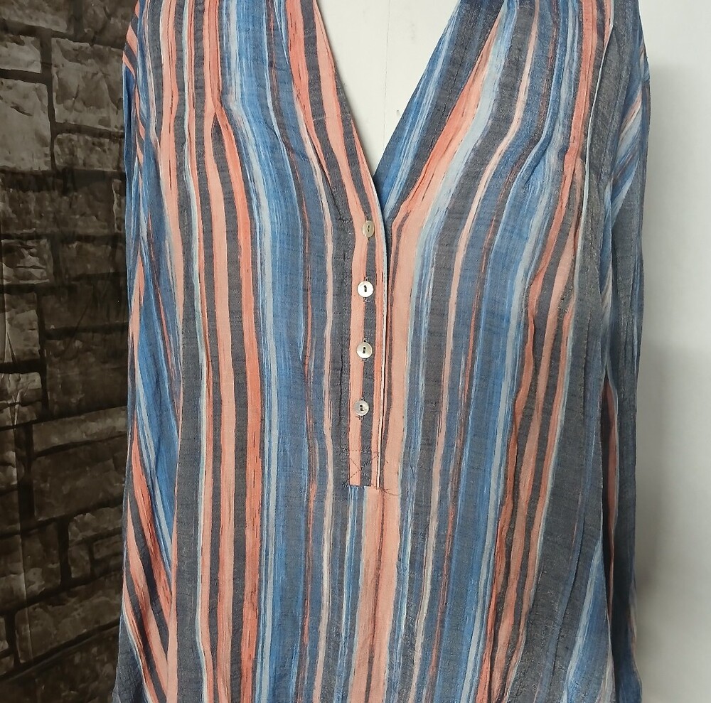 Zac & Rachel Striped V-Neck Tunic in Blue and Coral